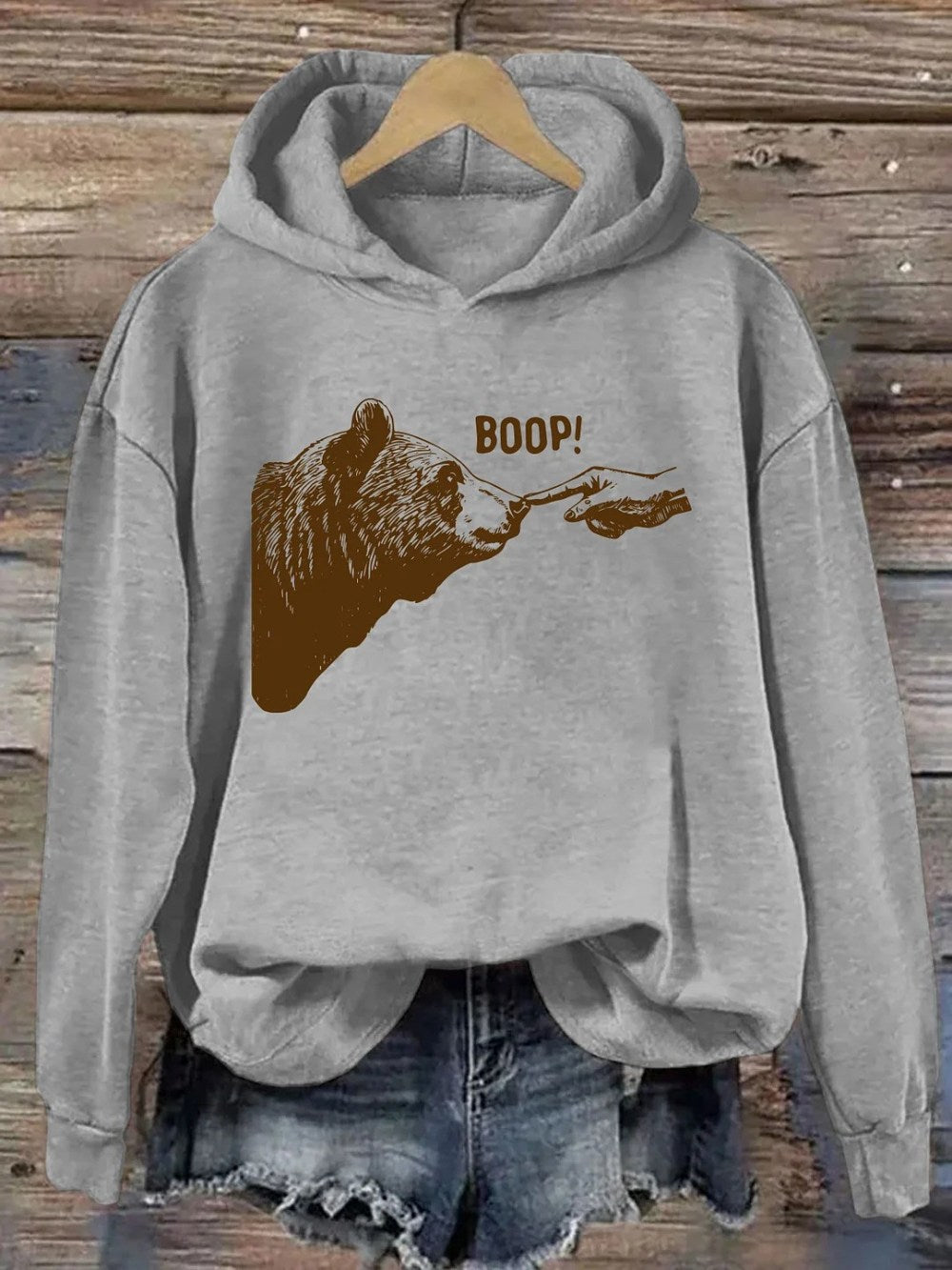 Bear Boop Sweatshirt Bear Finger Touching Nose Sweatshirt Funny Animal Meme Apparel For Her - Lilybirchmarket
