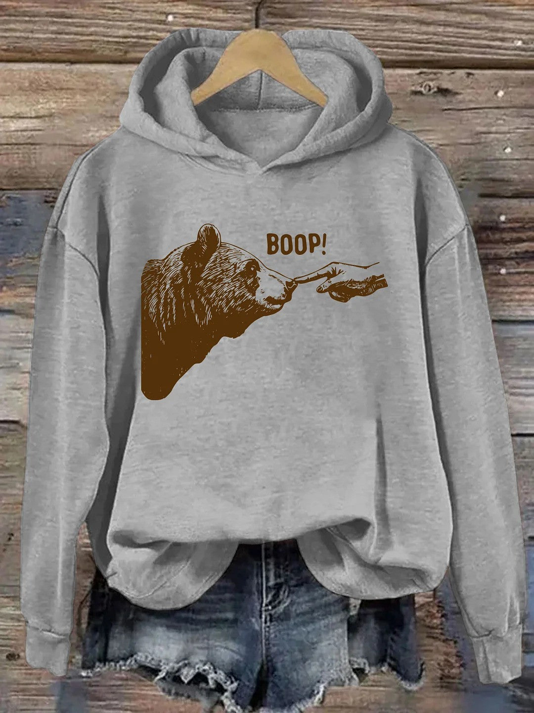 Bear Boop Sweatshirt Bear Finger Touching Nose Sweatshirt Funny Animal Meme Apparel For Her - Lilybirchmarket