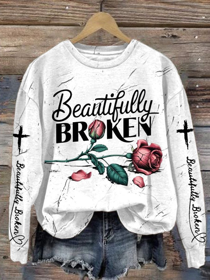 Beautifully Broken Rose Sweatshirt Country Music Hoodie Jelly Roll Fans Father's Day Gift for Husband - Lilybirchmarket