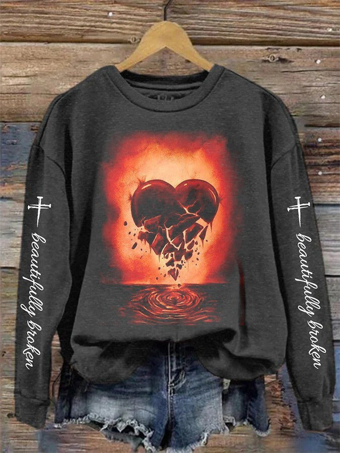 Beautifully Broken Sacred Heart Sweatshirt Country Music Lover Gift Idea for Boyfriend - Lilybirchmarket