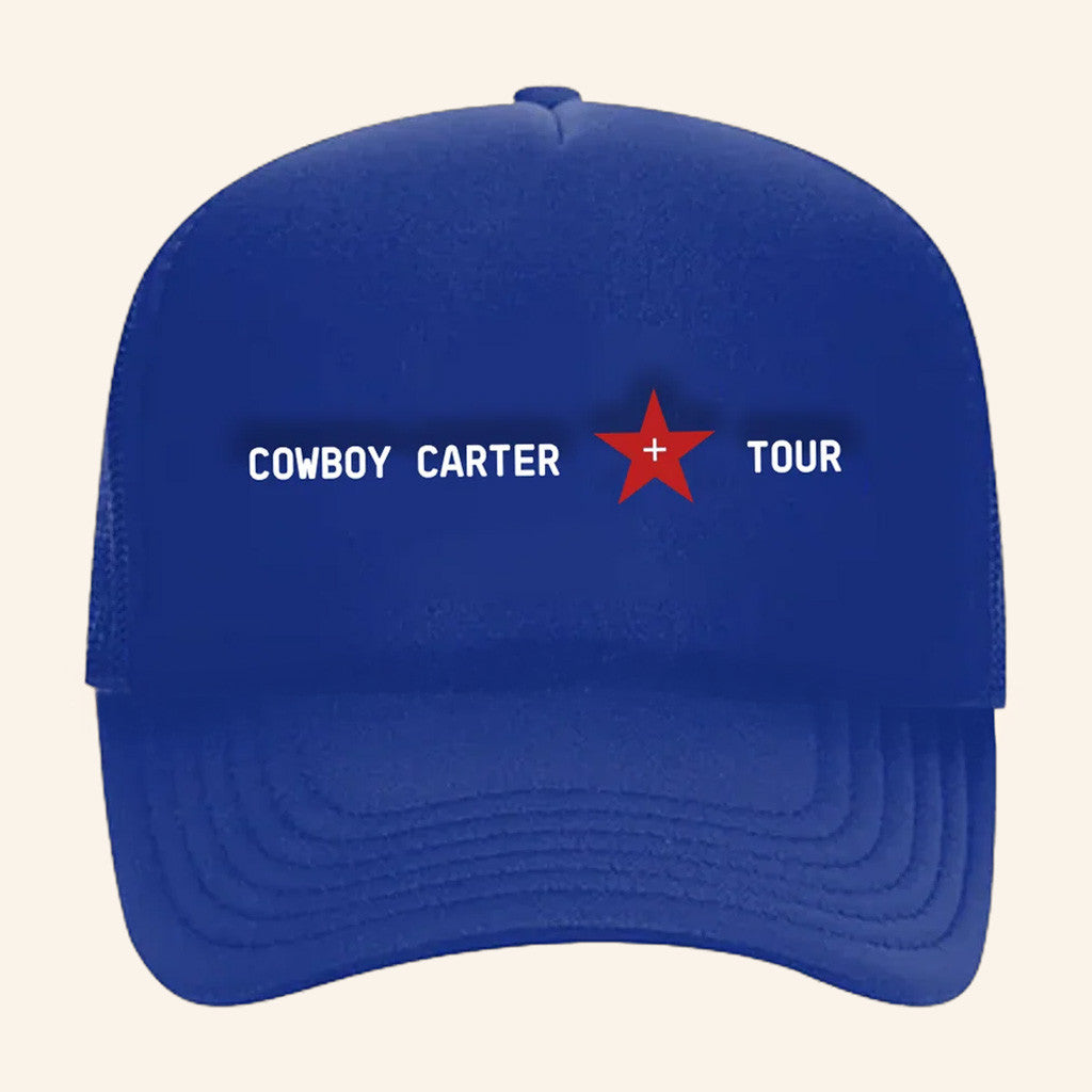 Beyonce Merch Embroidered Blue Trucker Hat Cowboy Carter Tour Hat Presents For Music Lovers - Lilybirchmarket