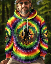 Bigfoot Compass Prismatic Tie Dye Hoodie Men's Outdoor Adventure Clothing Sasquatch Gift Shop - Lilybirchmarket