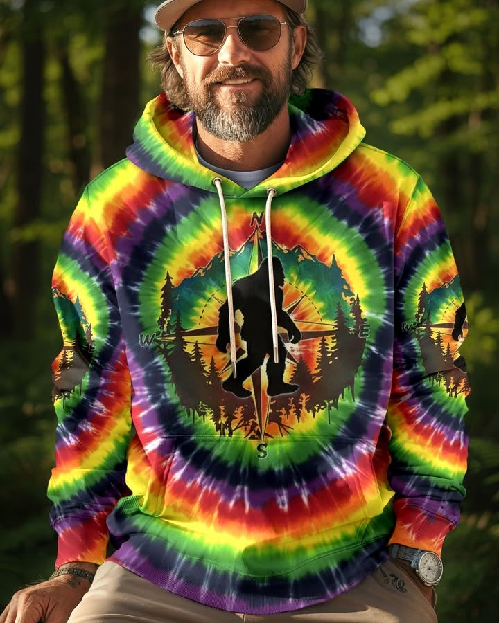 Bigfoot Compass Prismatic Tie Dye Hoodie Men's Outdoor Adventure Clothing Sasquatch Gift Shop - Lilybirchmarket