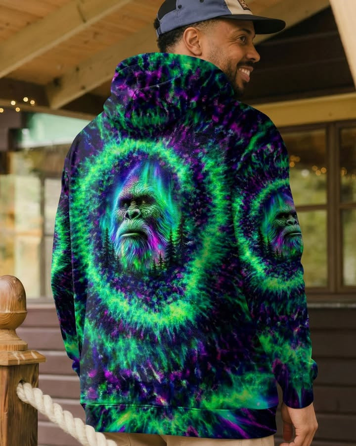 Bigfoot Galaxy Tie Dye Hoodie Mystery Forest Hooded Sweatshirt Sasquatch Themed Gifts - Lilybirchmarket