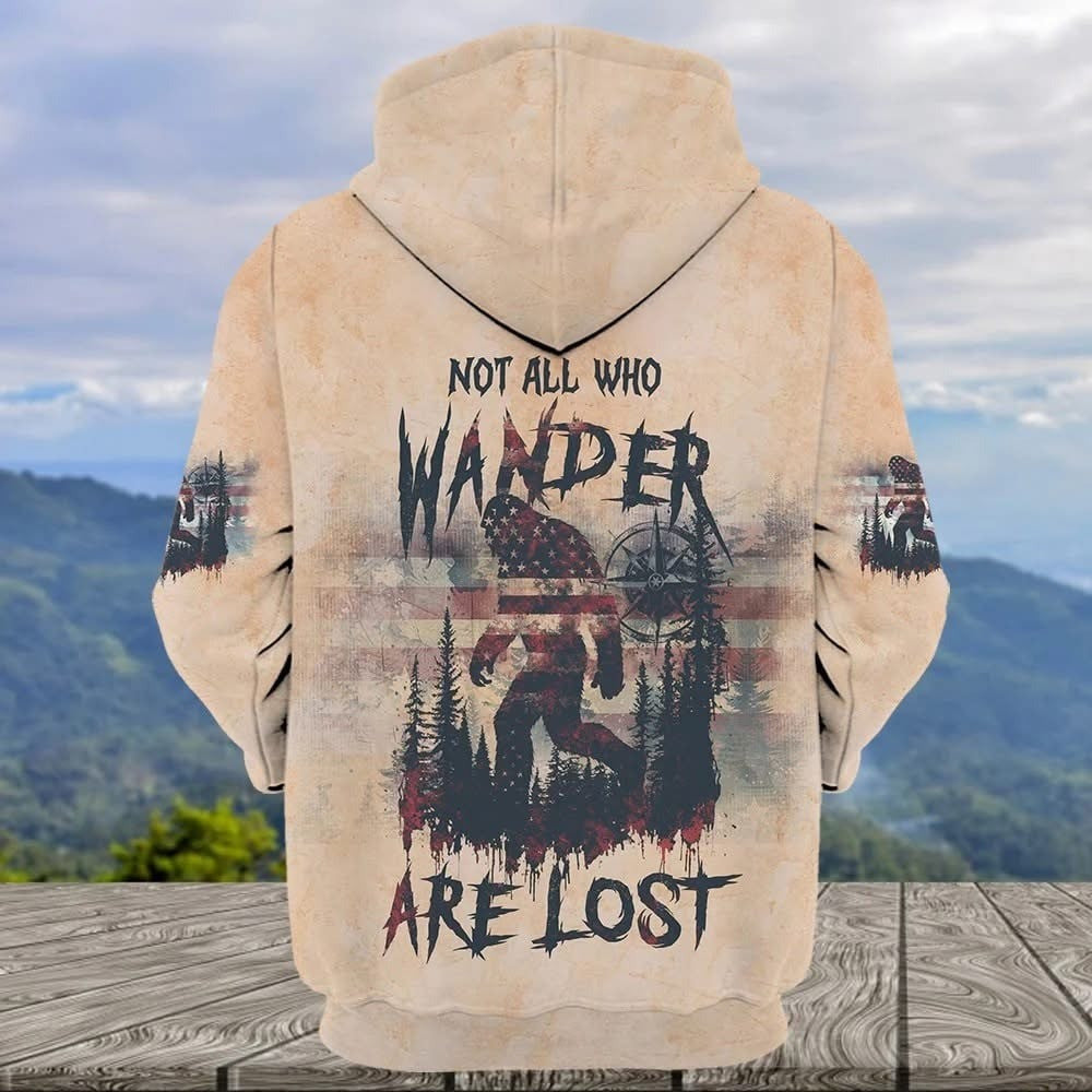 Bigfoot Not All Who Wander Are Lost Hoodie Men's Sasquatch Themed Gifts For Husband - Lilybirchmarket