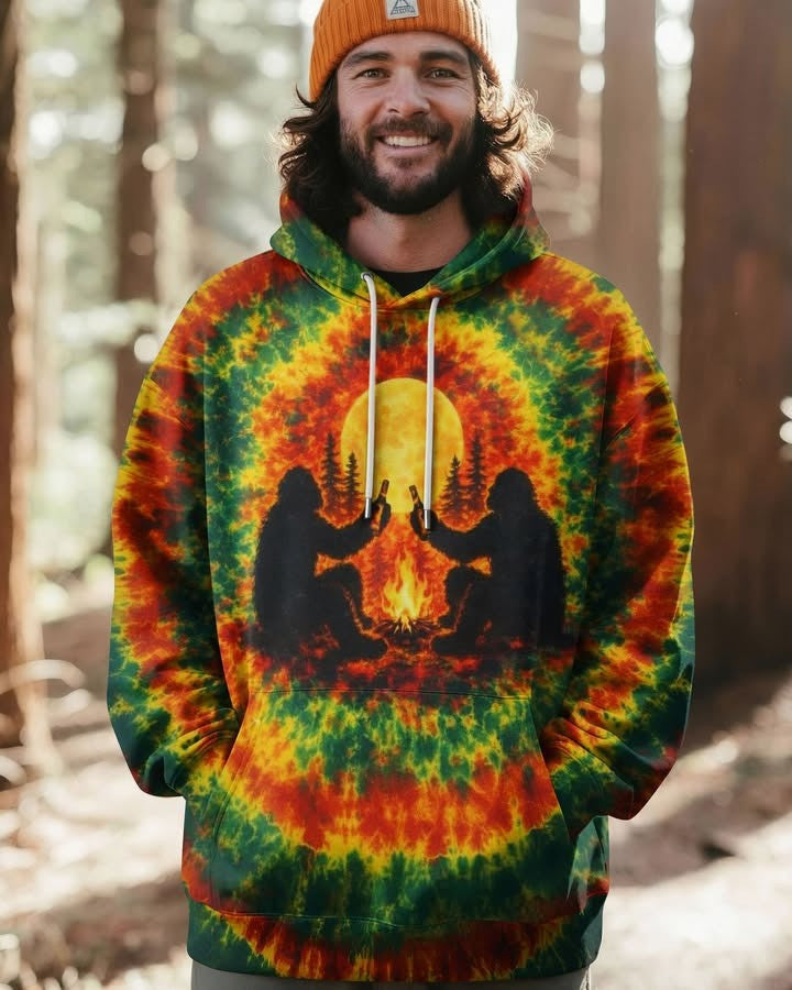 Bigfoot Under Moon Tie Dye Hoodie Sasquatch Camping Hooded Sweatshirt Bigfoot Lovers Gifts - Lilybirchmarket