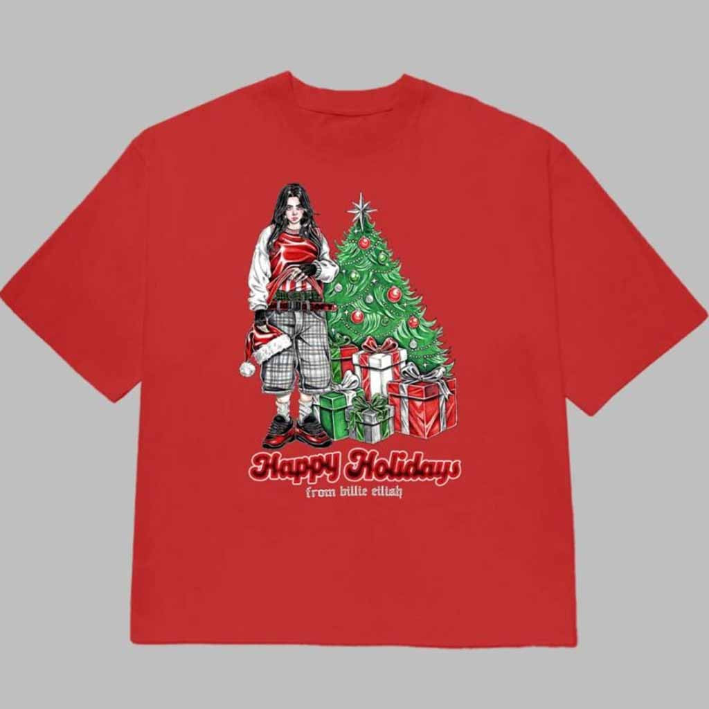 Billie Eilish Happy Holidays Red Shirt Billie Eilish Merch Best Gifts For Music Lovers - Lily Birch Market