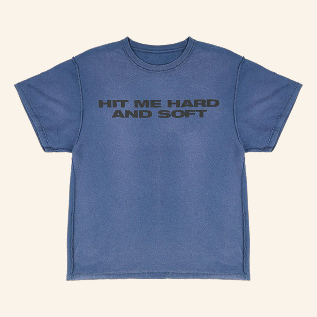 Billie Eilish Merch Billie x Iris Alonzo Hit Me Hard And Soft Upcycled Blue T-Shirt Gifts For Fans - Lily Birch Market