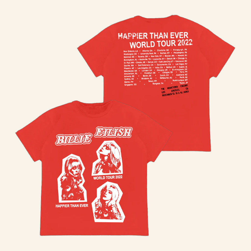 Billie Eilish Merch Homecoming Stamped Red Tour T-Shirt Gifts For Wife - Lily Birch Market