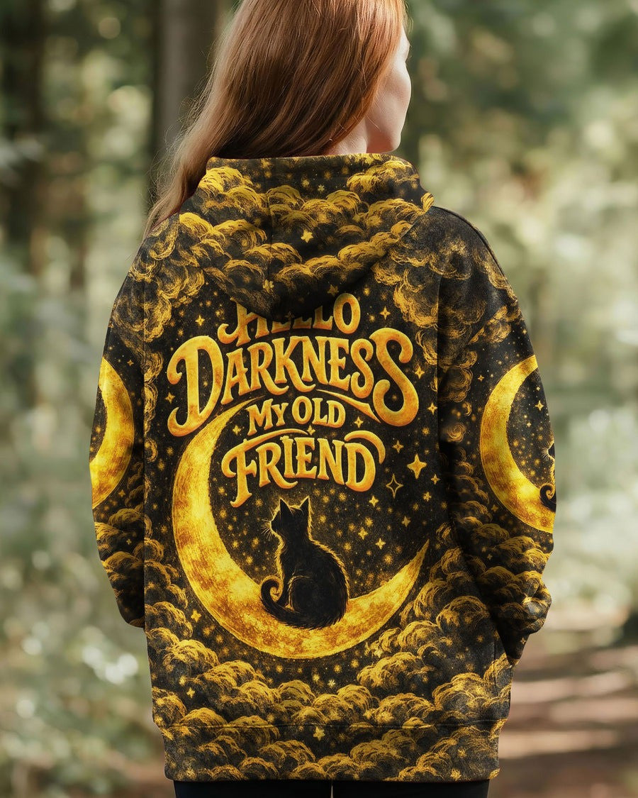 Black Cat Hello Darkness My Old Friend Hoodie Groovy Hippie Apparel Gifts For Her - Lilybirchmarket