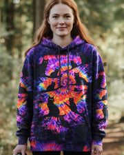 Black Cat In The Dark Tie Dye Hoodie Women's Groovy Clothing Best Gifts For Cat Lovers - Lilybirchmarket