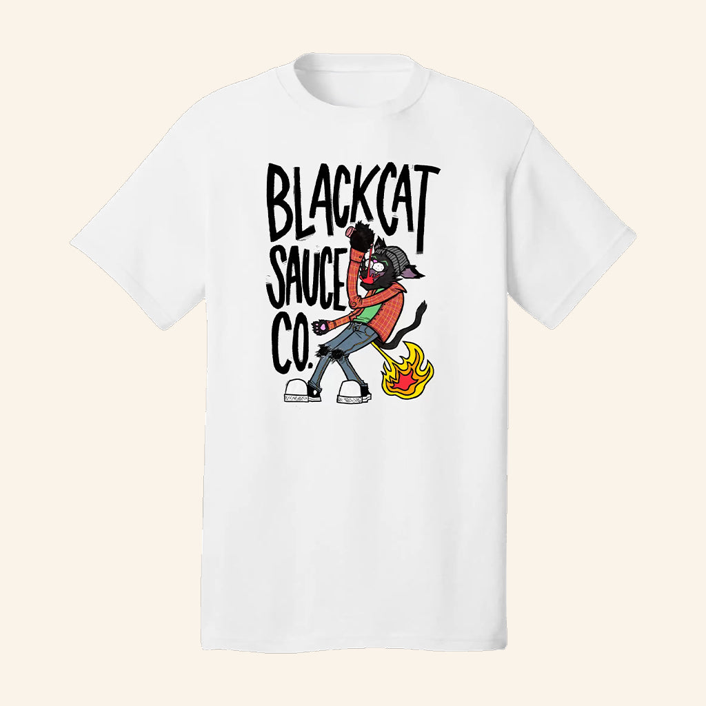 Black Cat Sauce Merch Black Cat White T-Shirt Gifts Ideas For Him - Lily Birch Market