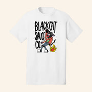Black Cat Sauce Merch Black Cat White T-Shirt Gifts Ideas For Him - Lily Birch Market