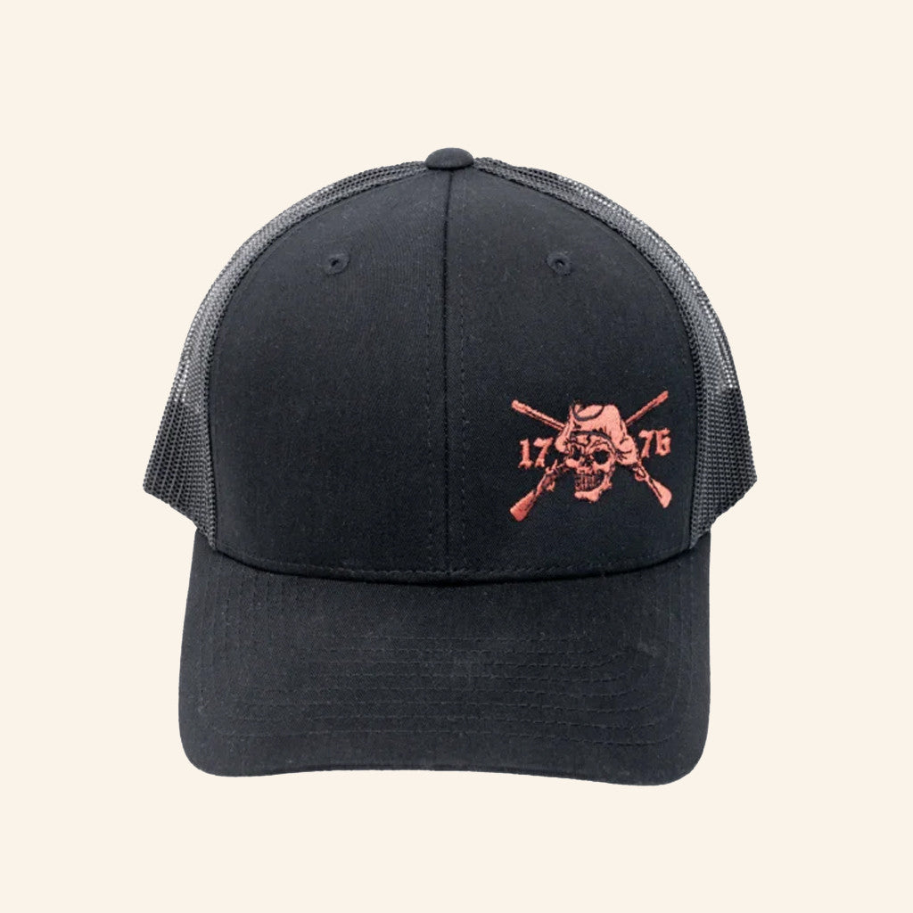 Black Structured Trucker Hat Embroidered Red Angry Patriot Logo Hat Gifts For Dad - Lilybirchmarket