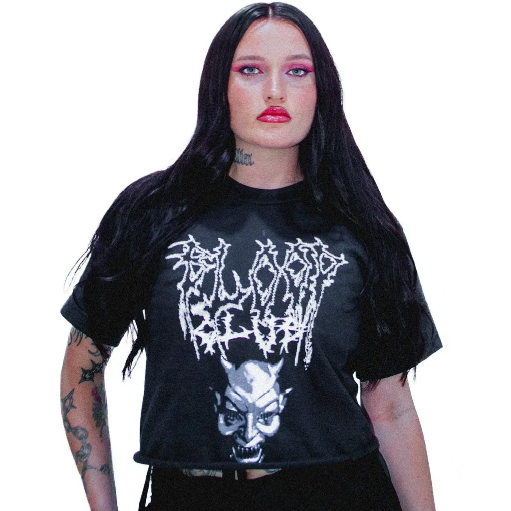 Blood Club Merch Oni Mask Cropped Shirt Gifts Ideas For Girlfriend - Lily Birch Market