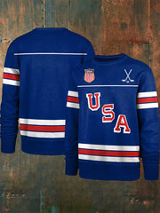 Blue Retro USA Ice Hockey Sweatshirt Game Day Apparel Unique Gifts For Hockey Lovers - Lilybirchmarket