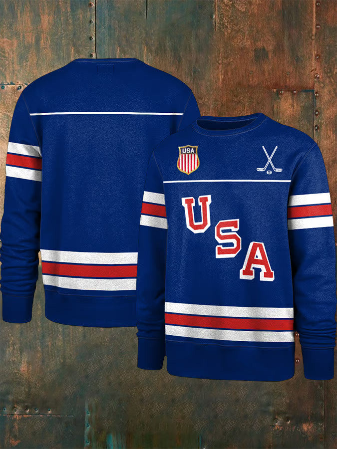 Blue Retro USA Ice Hockey Sweatshirt Game Day Apparel Unique Gifts For Hockey Lovers - Lilybirchmarket