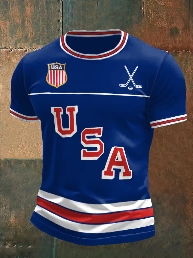 Blue Retro USA Ice Hockey T-Shirt Game Day Shirts Gift Ideas For Hockey Fans - Lily Birch Market