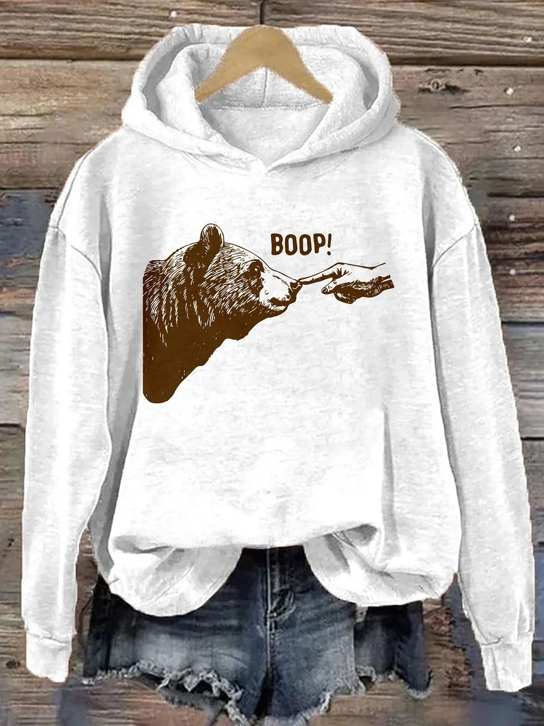 Boop Sweatshirt Bear Finger Touching Nose Sweatshirt Funny Animal Meme Apparel For Her - Lilybirchmarket
