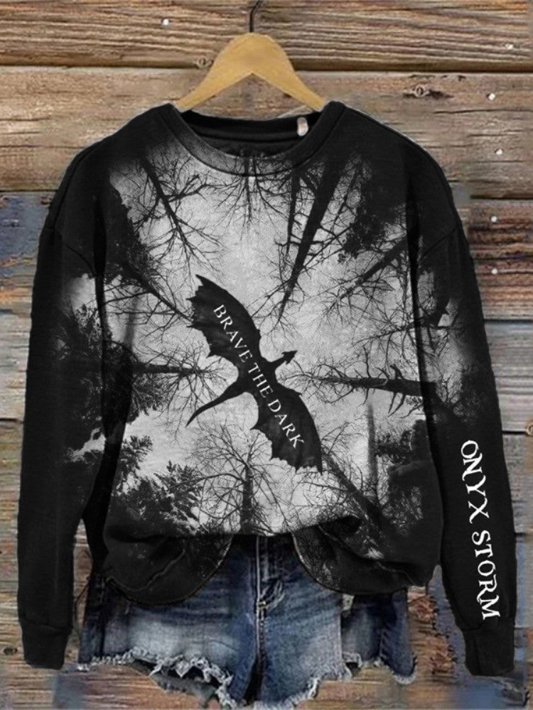 Brave The Dark Onyx Storm Sweatshirt Fourth Wing Dragon Sweatshirt Book Fantasy Lovers Gifts - Lilybirchmarket