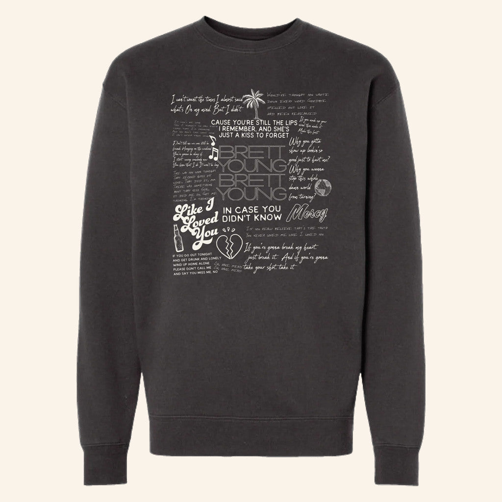 Brett Young Merch Tour 2025 Black Songs Crewneck Sweatshirt Unique Gifts For Music Lovers - Lilybirchmarket