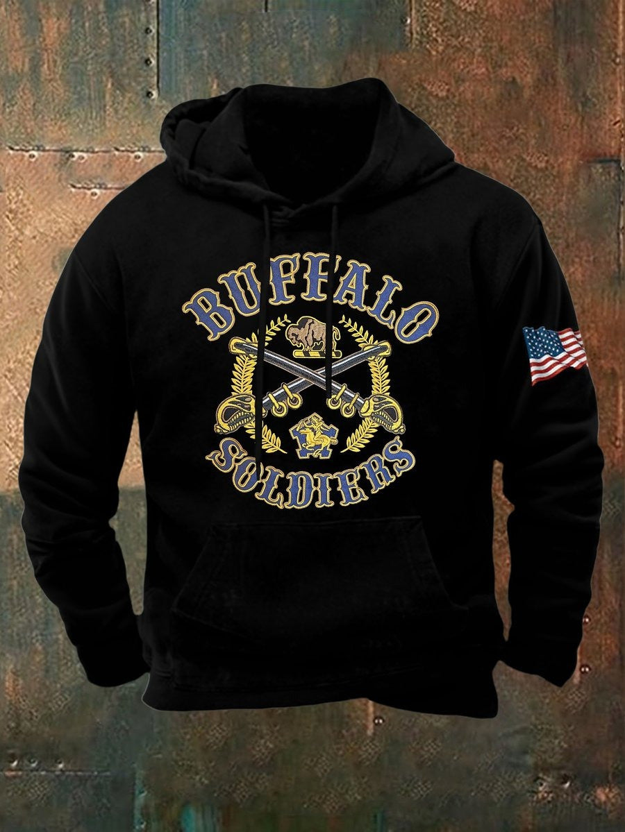 Buffalo Soldiers Hoodie USA Flag African American Heroes Apparel Gifts For Men - Lilybirchmarket