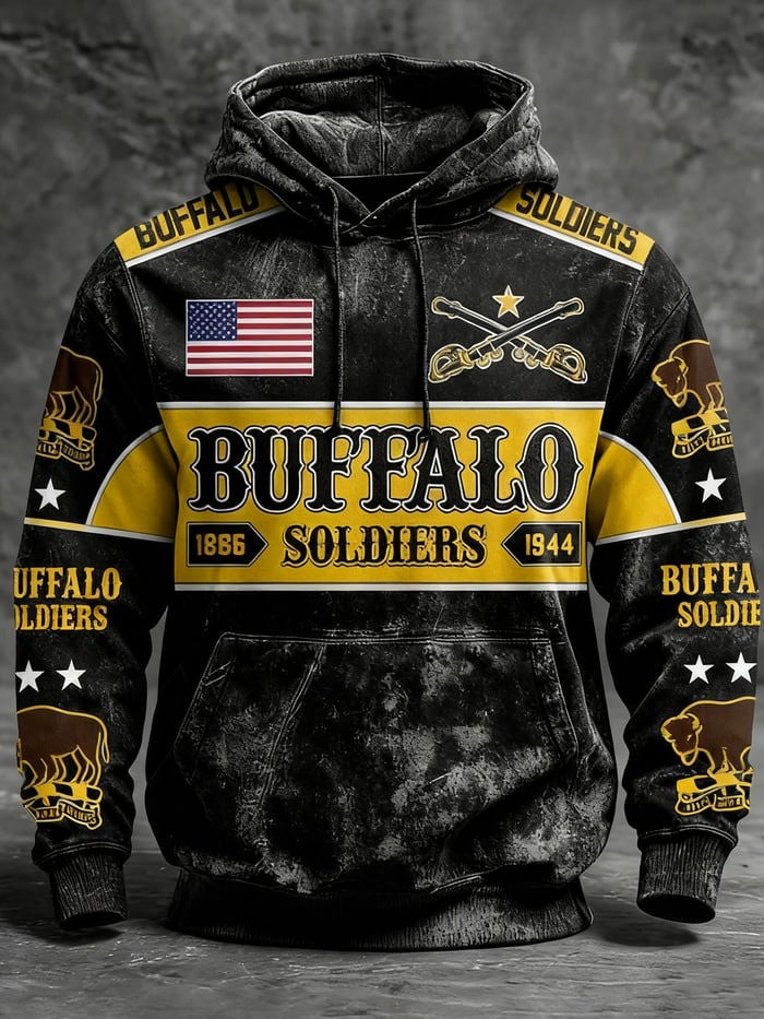 Buffalo Soldiers Hoodie USA Flag African American Heroes Black Pride Apparel Gifts Ideas - Lilybirchmarket