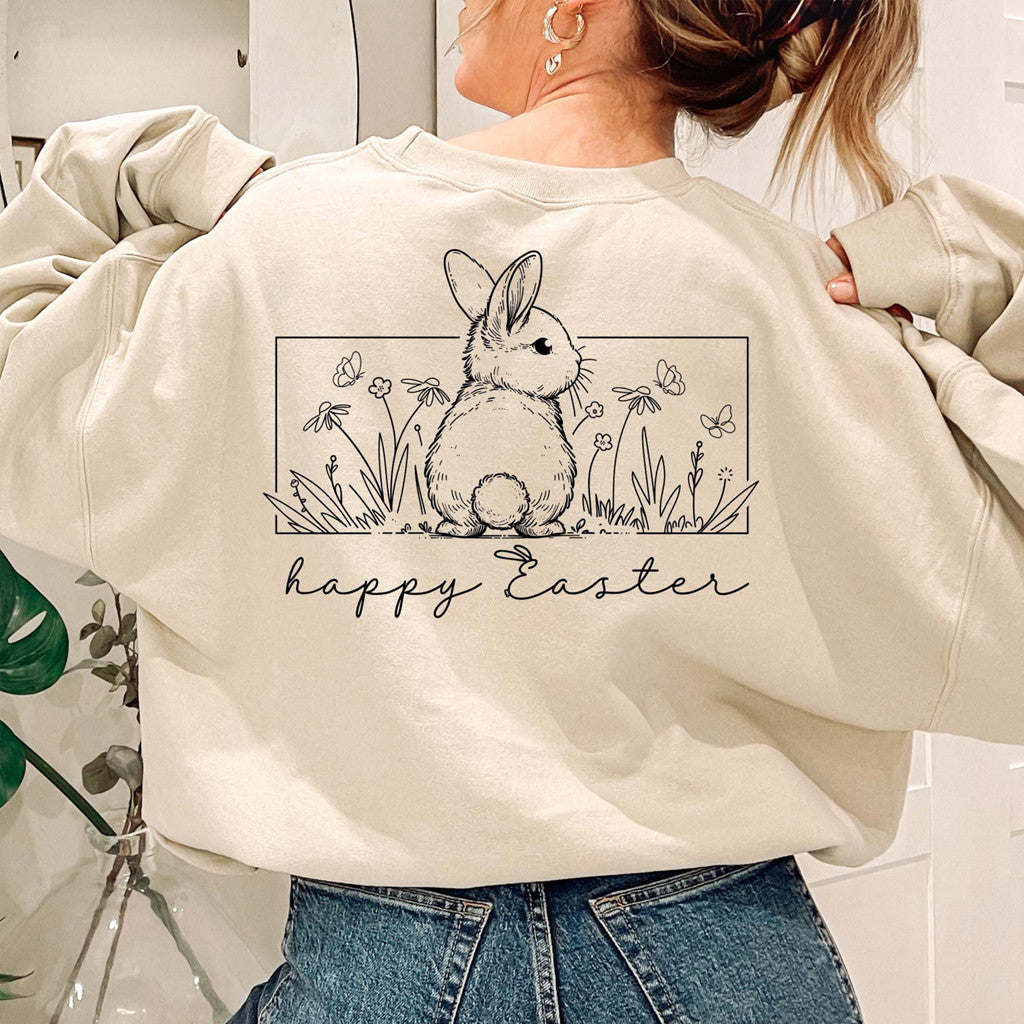 Bunny Happy Easter Sweatshirt Christian Apparel Cute Easter Gifts For Wife - Lilybirchmarket