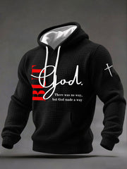 But God Christian Waffle Hoodie Faith Scripture Pullover Cross Religious Clothes - Lilybirchmarket