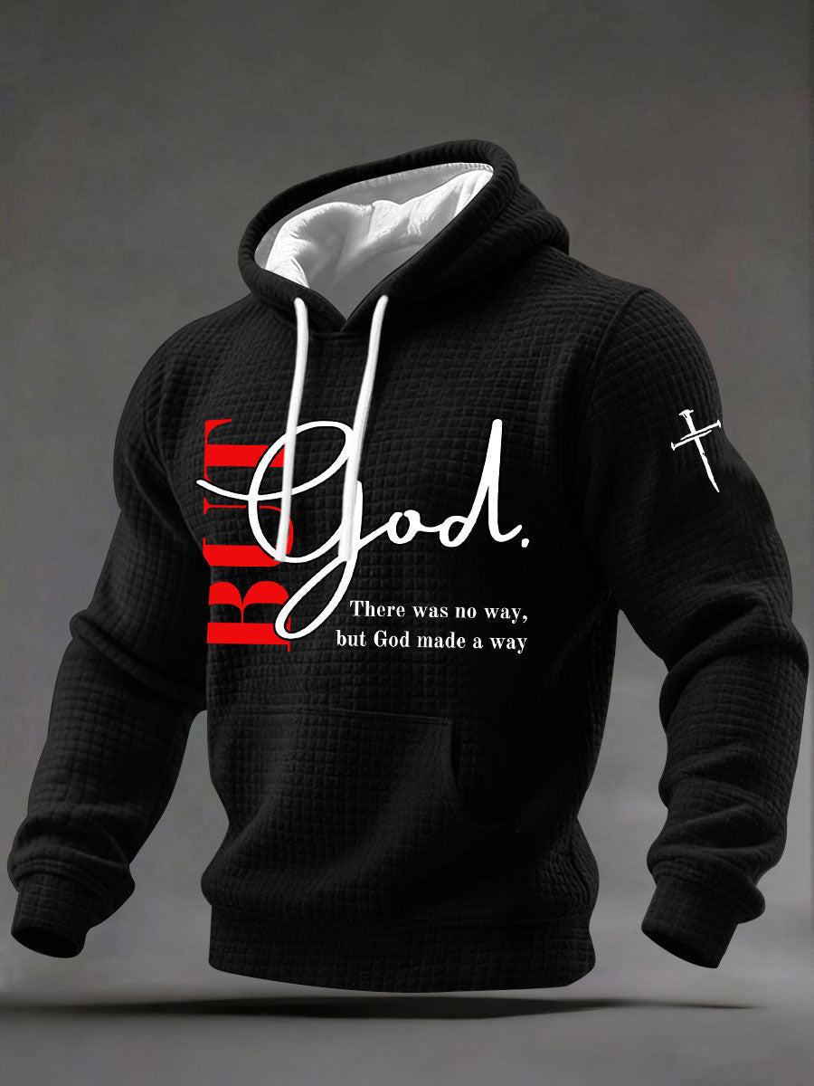 But God Christian Waffle Hoodie Faith Scripture Pullover Cross Religious Clothes - Lilybirchmarket