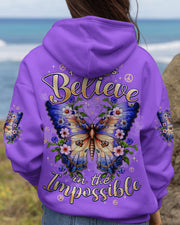 Butterfly Always Believe In The Impossible Hoodie Purple Floral Peace Motivational Gift For Her - Lilybirchmarket