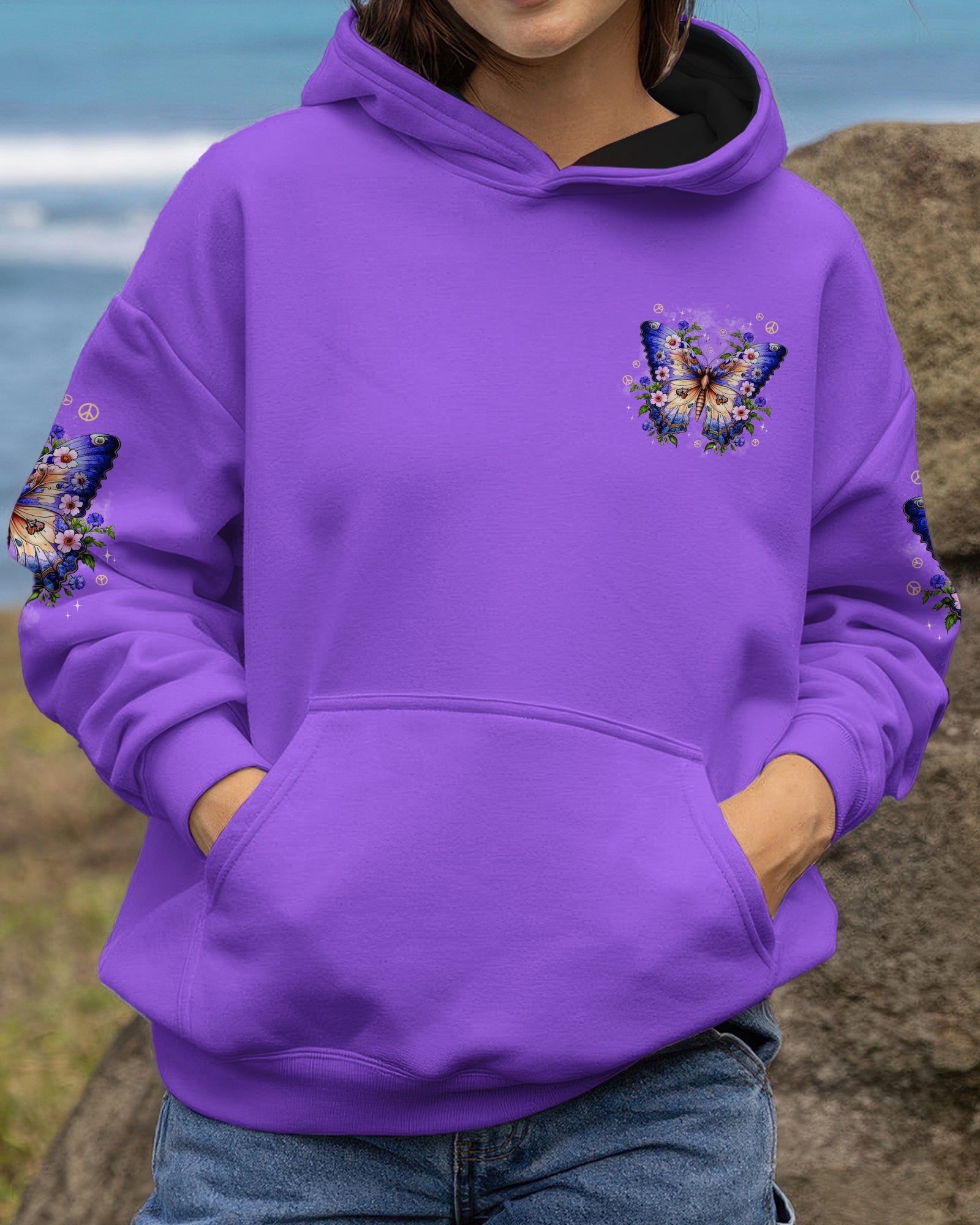 Butterfly Always Believe In The Impossible Hoodie Purple Floral Peace Motivational Gift For Her - Lilybirchmarket