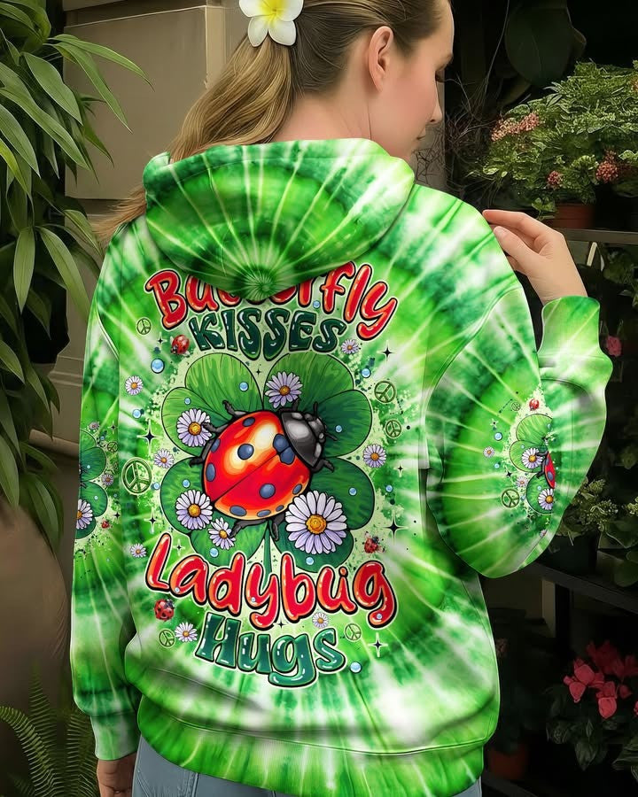 Butterfly Kisses And Ladybug Hugs Tie Dye Hoodie Groovy Apparel Gifts For Besties - Lilybirchmarket