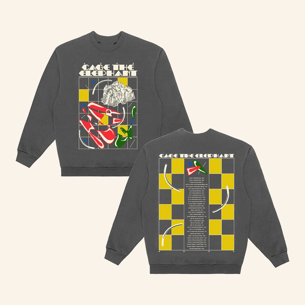 Cage The Elephant Merch Abstract Checkered Tour Crewneck Sweatshirt Gifts For Him - Lilybirchmarket