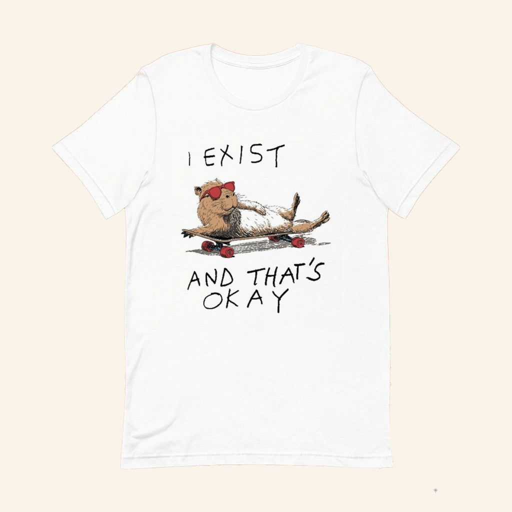 Capybara I Exist And That's Okay T-Shirt Existentially Chill Capybara Skate Shirt Funny Gifts - Lily Birch Market