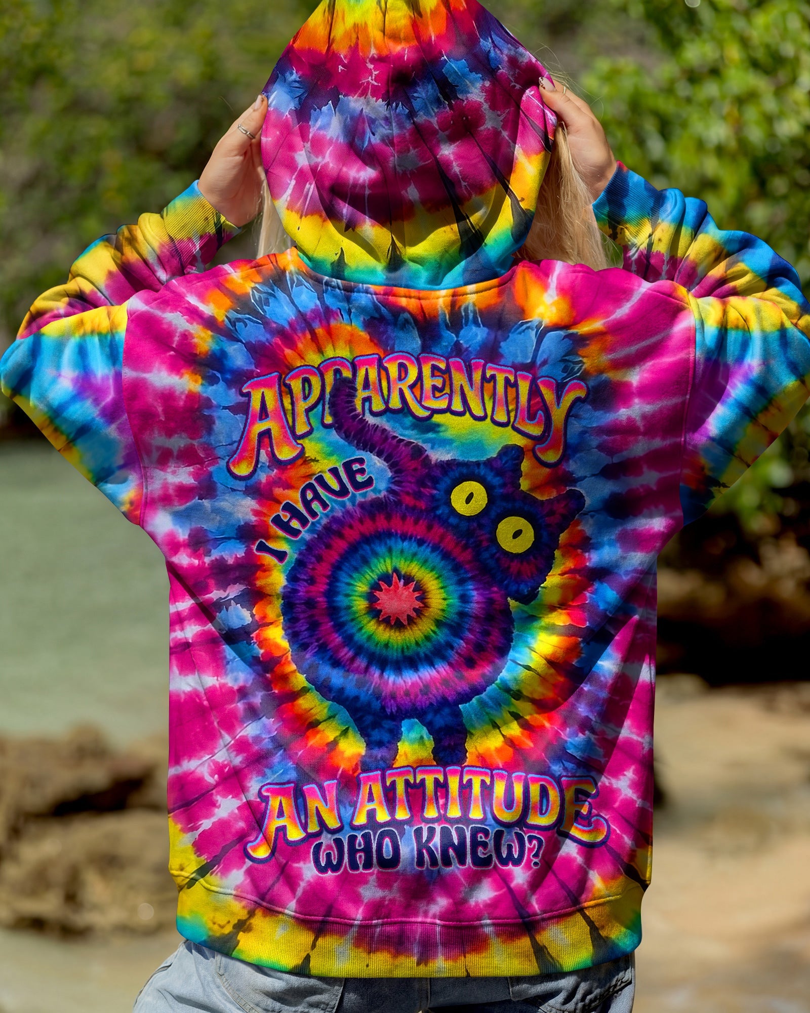 Cat Apparently I Have An Attitude Tie-Dye Hoodie Fun Psychedelic Pullover Gift For Cat Lover - Lilybirchmarket