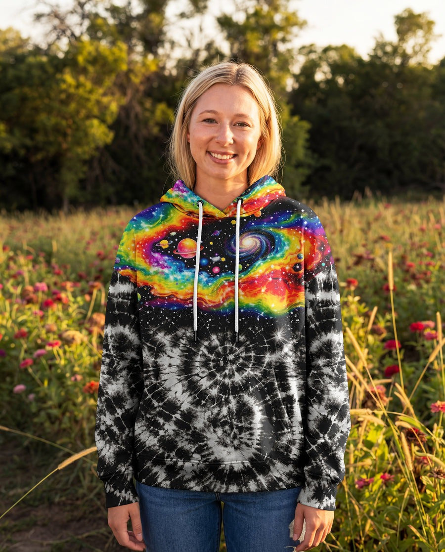 Cat Galaxy Tie Dye Hoodie Rainbow Psychedelic Cat Pullover Gift For Cat Lovers - Lilybirchmarket