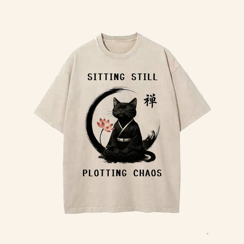 Cat Sitting Still Plotting Chaos T-Shirt Calming Zen Cat Shirt Funny Gifts For Cat Lovers - Lily Birch Market