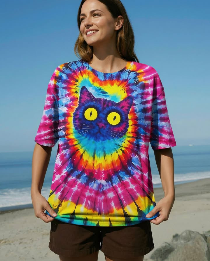 Cat Tie Dye T-Shirt Funny Graphic Shirts Gifts For Cat Lovers For Women's - Lily Birch Market
