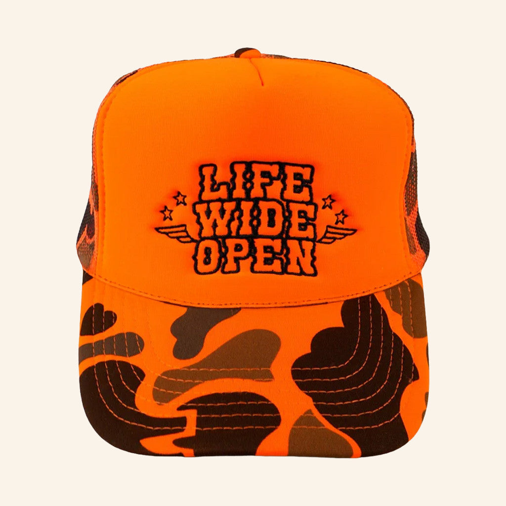 CBOYSTV Merch Blaze Orange Camo Trucker Hat Embroidered Life Wide Open Hat Dad Christmas Gifts - Lilybirchmarket