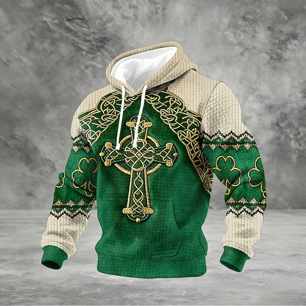Celtic Cross Saint Patrick's Day Hoodie St Patrick's Day Clothing Gift For Men - Lilybirchmarket