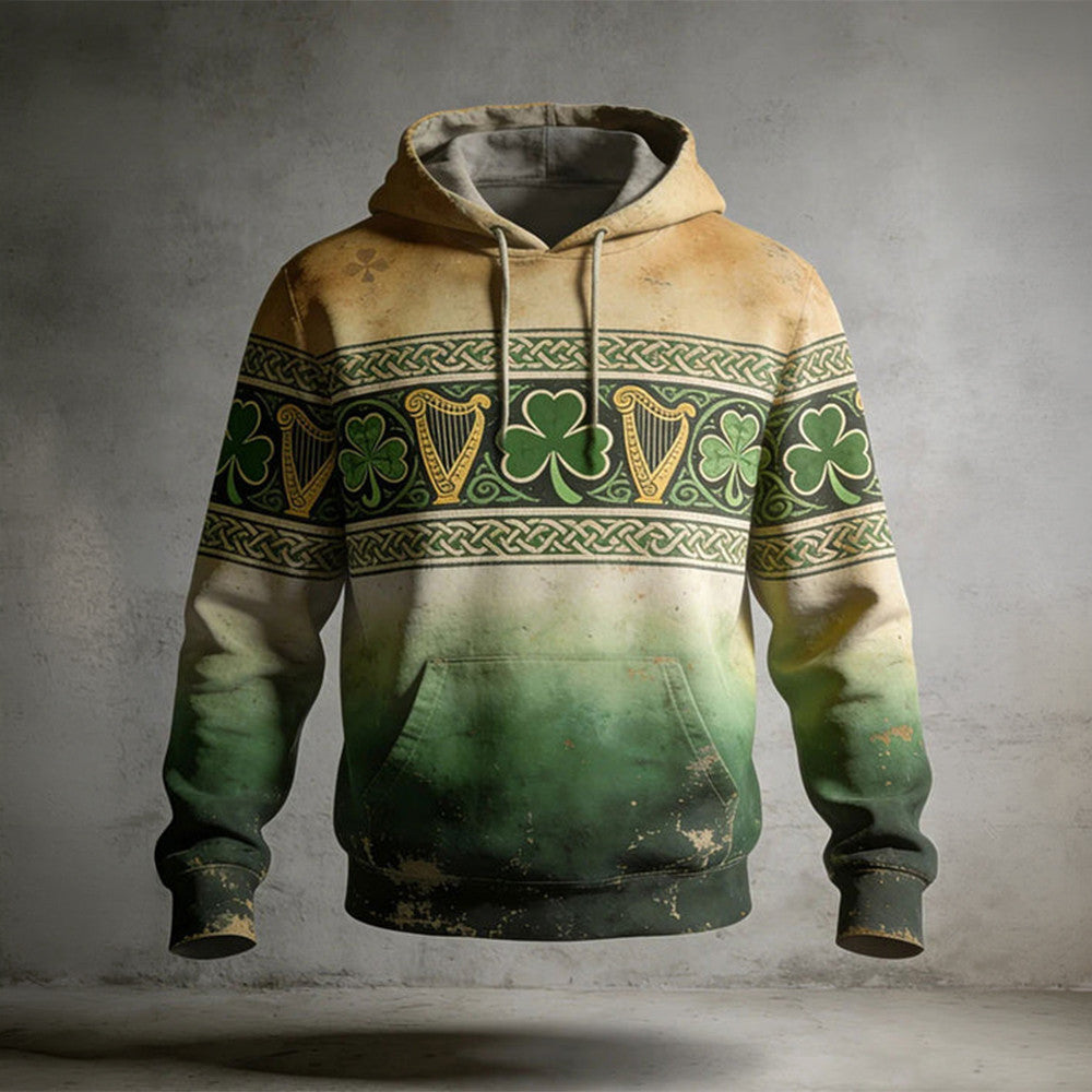 Celtic Harp Shamrock Vintage Hoodie Saint Patrick's Day Apparel Gift Idea For Men - Lilybirchmarket
