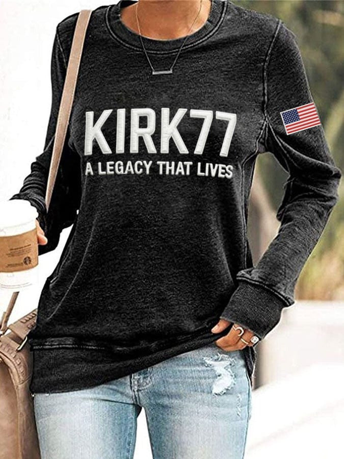 Charlie Kirk 77 Sweatshirt Women's Kirk77 A Legacy That Lives Sweatshirt Elon Musk Kirk77 Merch - Lilybirchmarket