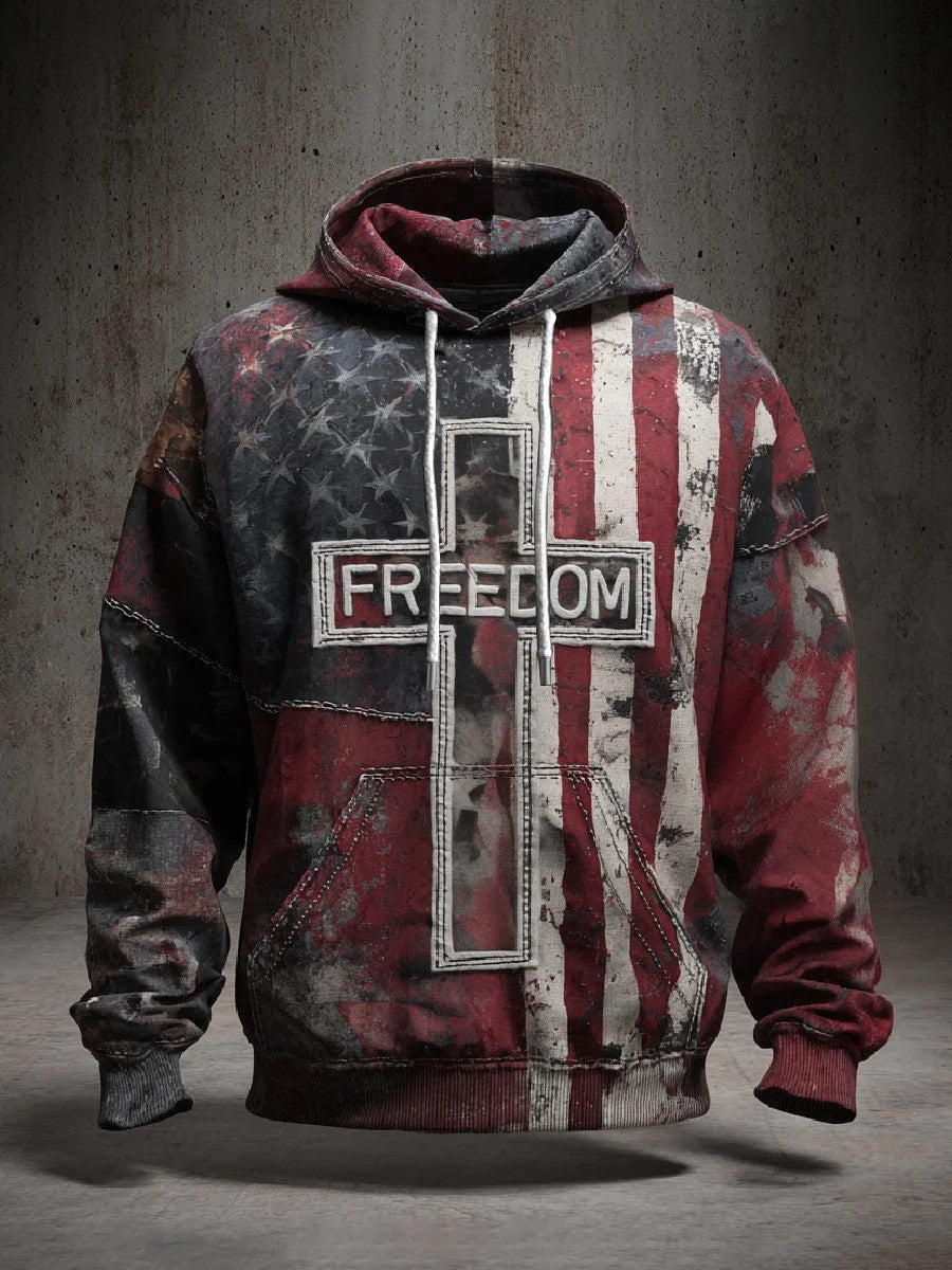 Charlie Kirk Freedom Cross Hoodie American Flag Rest In Peace Charlie Kirk Clothing - Lilybirchmarket