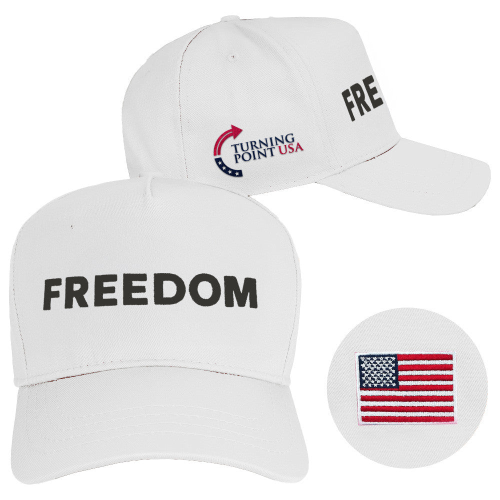 Charlie Kirk Freedom Hat White Embroidered Turning Point USA Merch Charlie Kirk Store Online - Lilybirchmarket