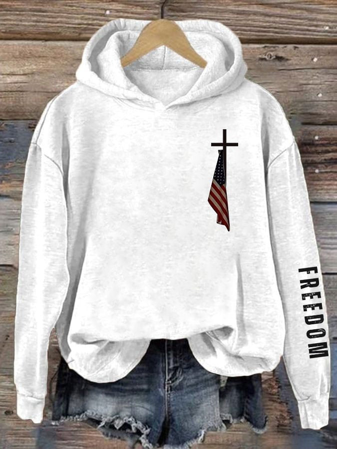 Charlie Kirk Freedom Hoodie American Flag Christian Cross Rest In Peace Charlie Kirk Merch - Lilybirchmarket