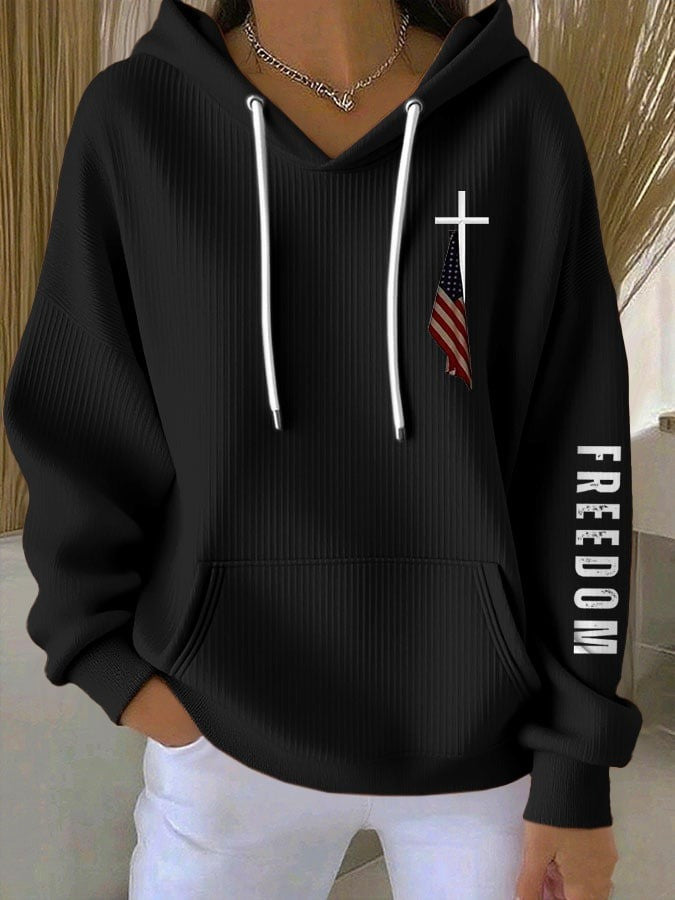 Charlie Kirk Freedom Hoodie Cross USA Flag In Loving Memory Of CK Memorial Merch Clothing - Lilybirchmarket