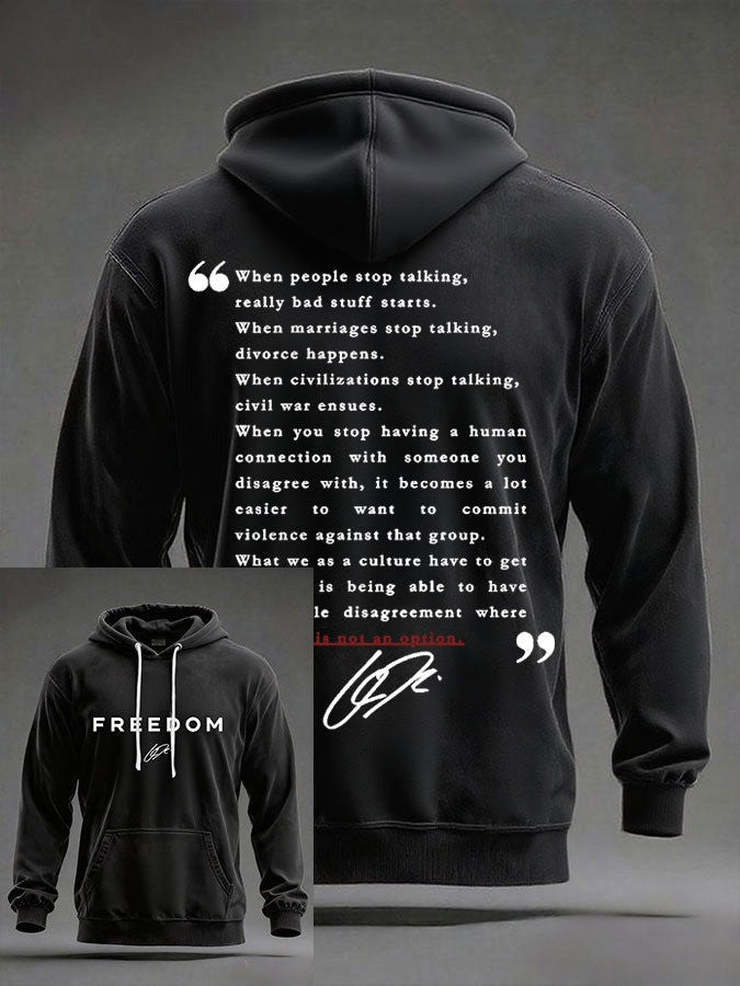 Charlie Kirk Freedom Hoodie Signed When People Stop Talking Memorial Charlie Kirk Apparel - Lilybirchmarket