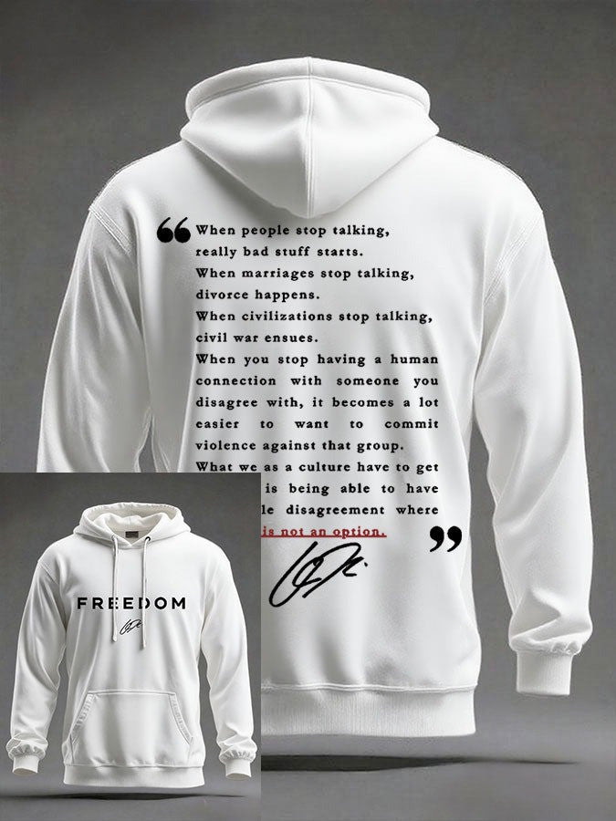 Charlie Kirk Freedom Hoodie Signed When People Stop Talking Memorial Charlie Kirk Apparel - Lilybirchmarket