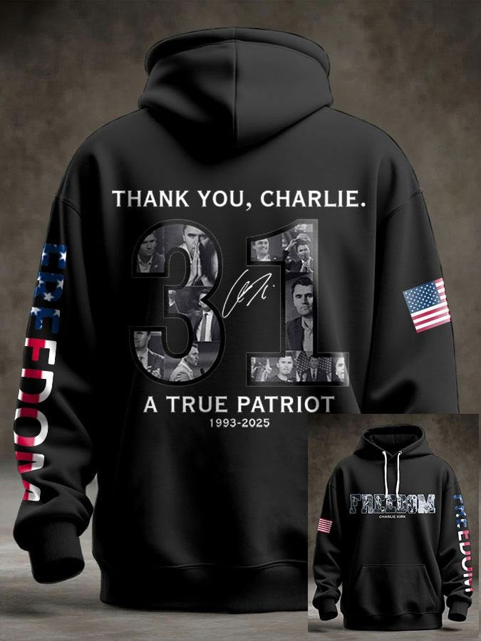 Charlie Kirk Freedom Hoodie Thank You Charlie 31 Years A True Patriot Signed CK Merch - Lilybirchmarket